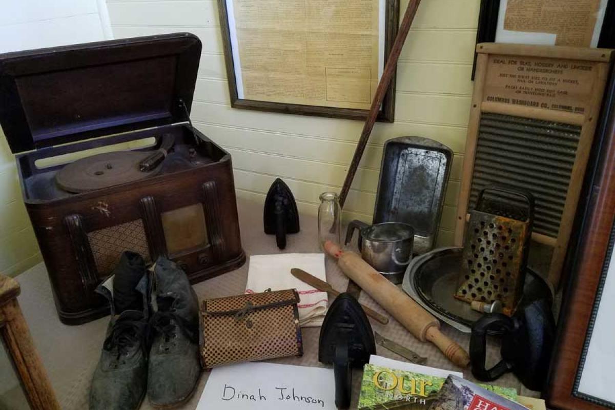 Angier Museum - Different Articles including Record Player, Shoes, Rolling Pin, Washboard