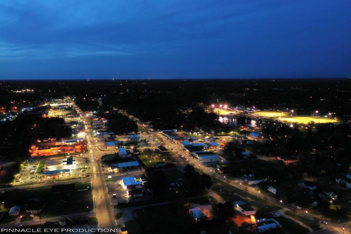 Town of Angier Aerial View at Night